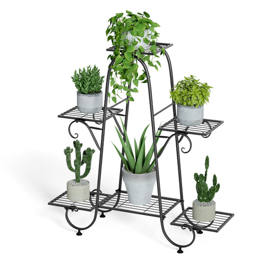 6‑Tier Metal Plant Stand, indoor/outdoor, anti‑rust, black, and perfect for boutique‑clean home & patio styling