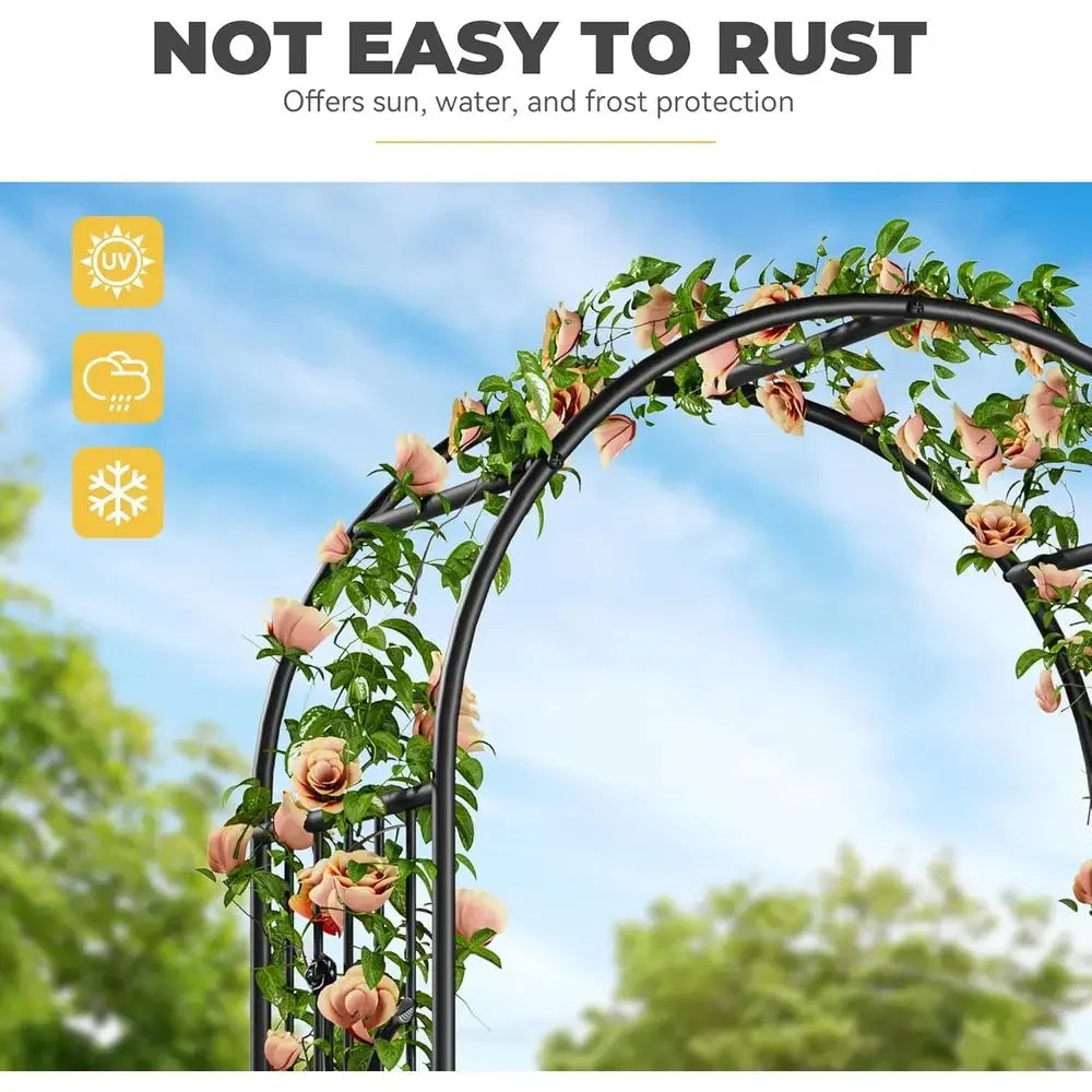 Create a stunning garden entrance with this 86" Metal Arbor. Built‑in planter boxes and sturdy support make it perfect for climbing plants, weddings, parties, and elegant outdoor décor.