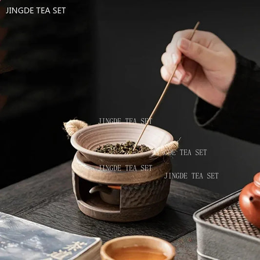 Retro Tea Pot Warmer Ceramic Baking Tray Household, Chinese Tea ware Accessories Teapot with Candle Warmer