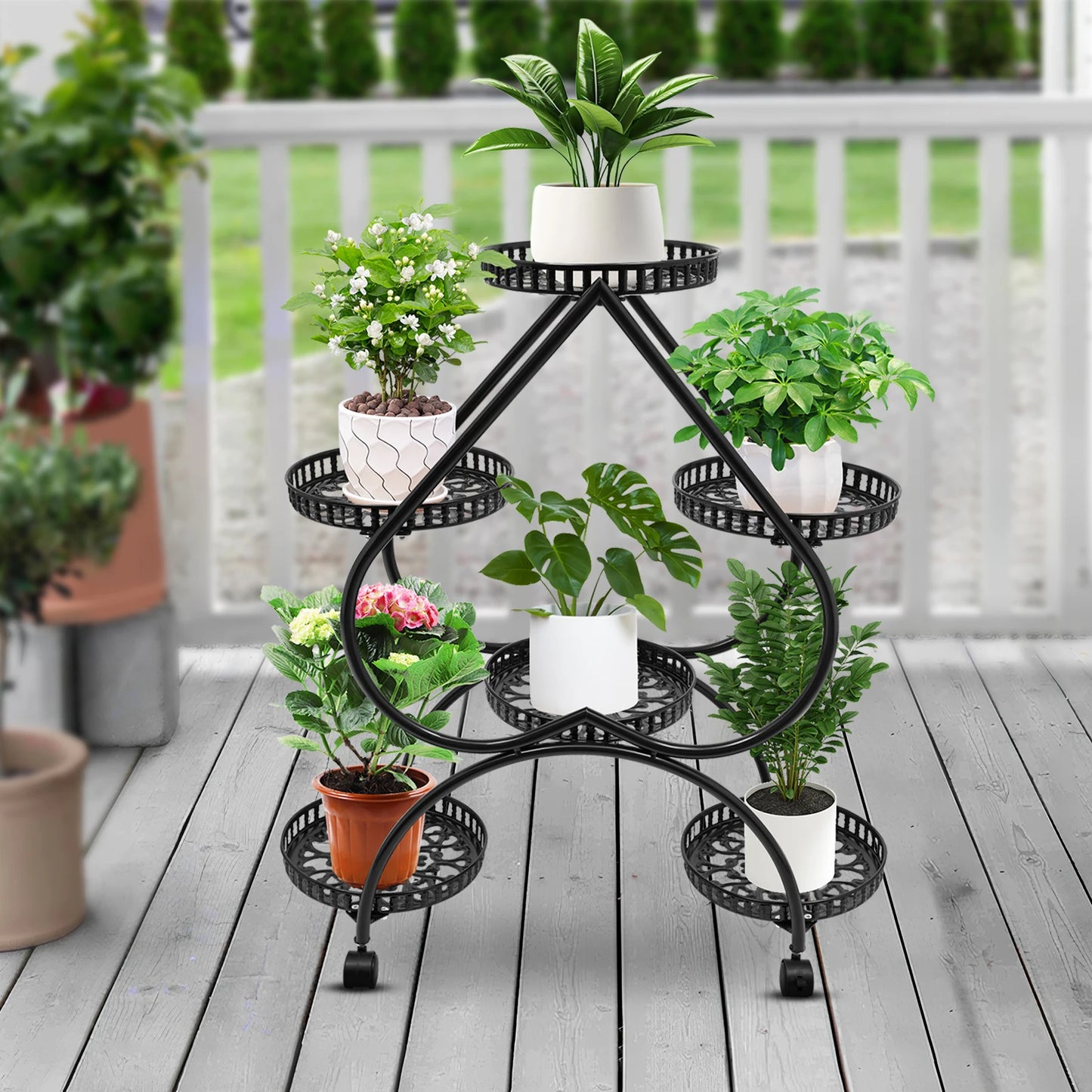 6 Potted Heart Flowerpot Stand 4 Tier Plant Stand for Patio Garden Living Room Corner Balcony and Bedroom
