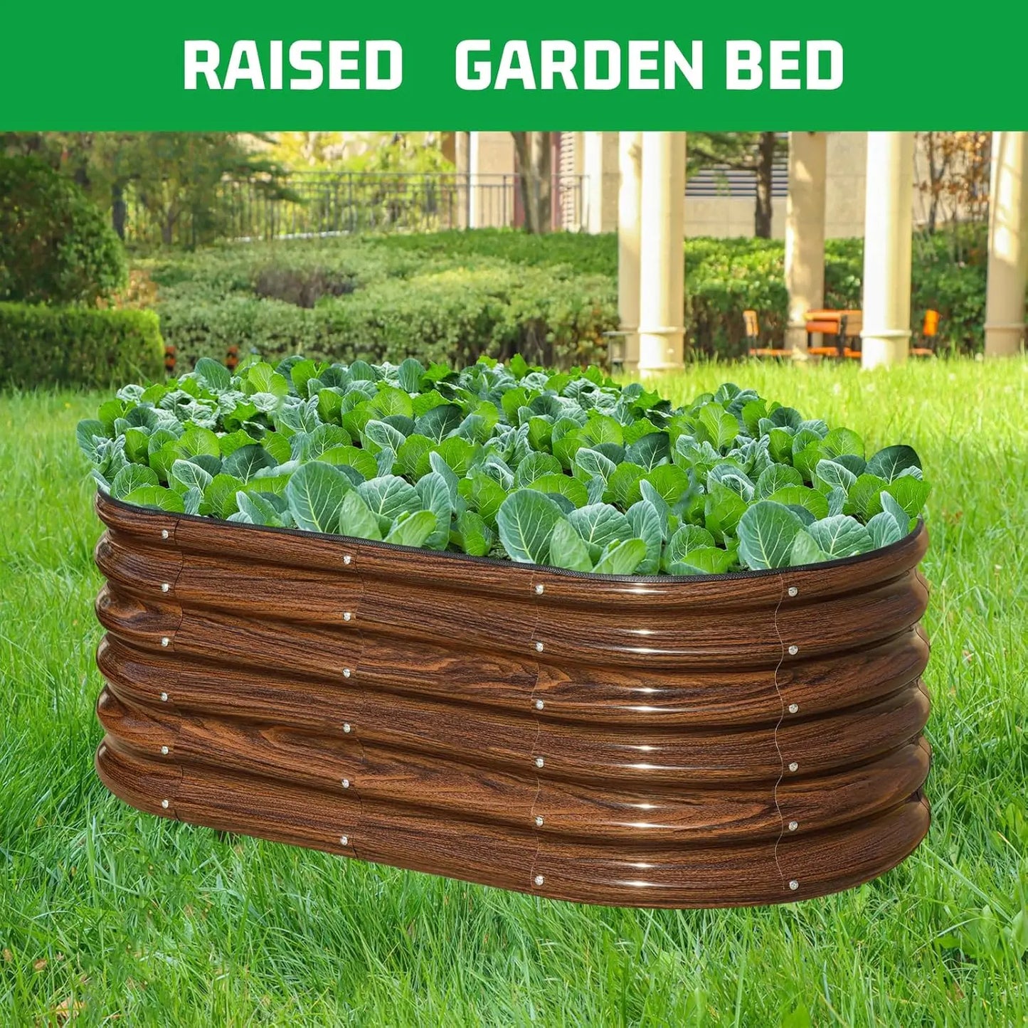 3-Piece Oval Raised Garden Bed Kit, 17" Tall Galvanized Metal Planter Box for Vegetables Fruits Plants