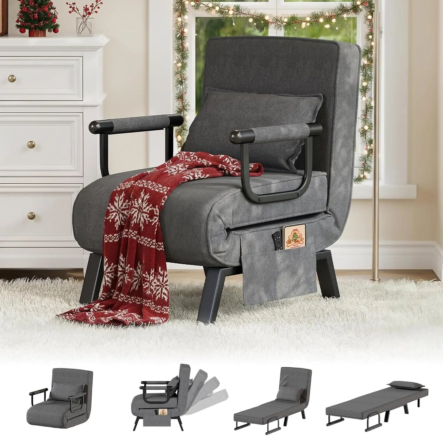 Sleep Chair Bed, Comfy Convertible Sleeper Chairs for Adults, 5 in 1 Folding Sofa Bed with Adjustable Backrest &, Customized