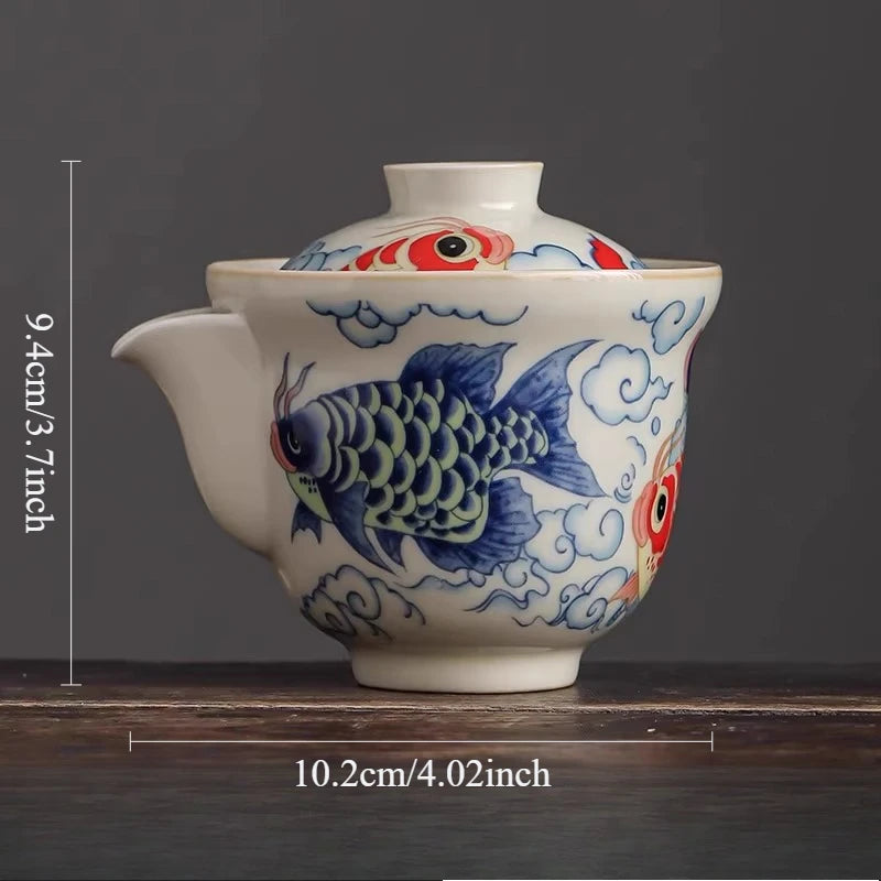 Dragon Fish Triple Talisman Covered Bowl Home-use Chinese Tea Pitcher Single-piece Non-burning Tea Set with Lid Kung Fu