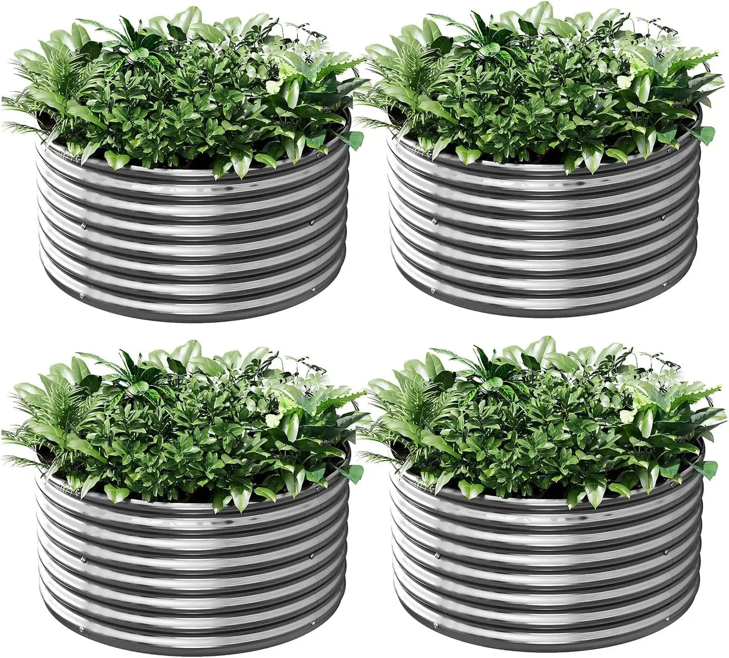 Round 2FT Galvanized Raised Garden Beds (4‑Pack) – Outdoor Planters for Veggies & Herbs
