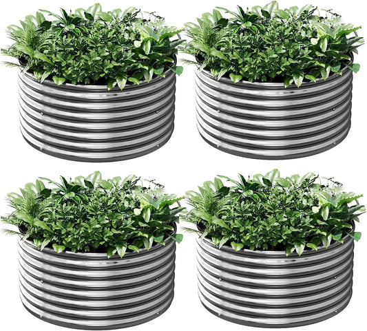 Round 2FT Galvanized Raised Garden Beds (4‑Pack) – Outdoor Planters for Veggies & Herbs