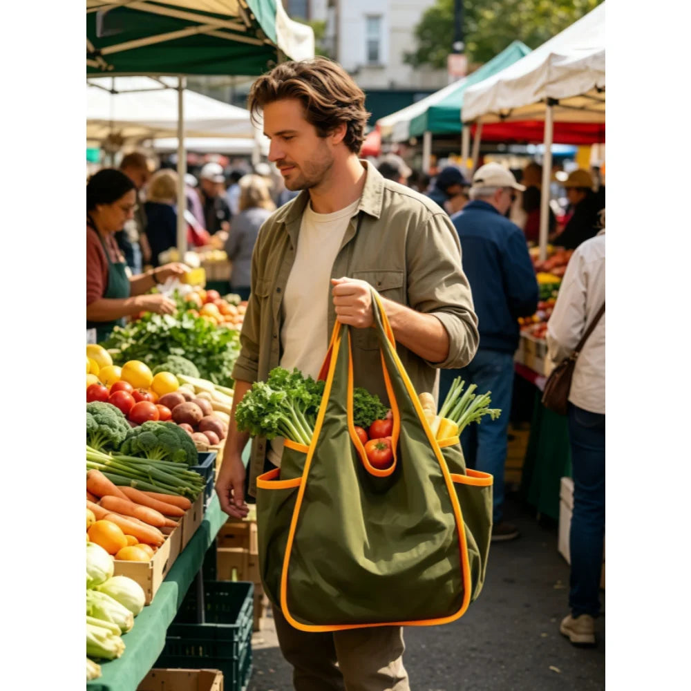 Reusable Grocery Bag Foldable Shopping Bag with Pocket Extra Wide Handle Portable Durable Washable Tote Bags