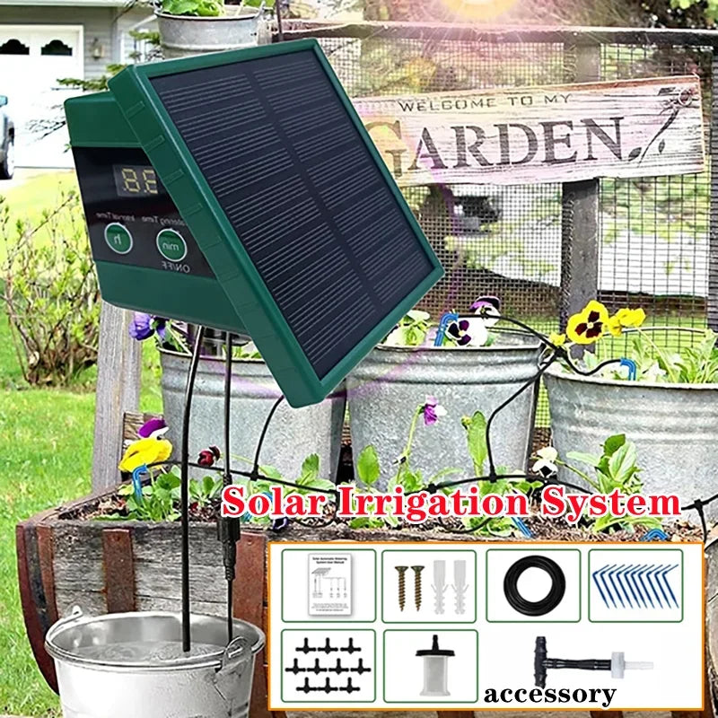 DIY Solar Drip Irrigation System Garden Automatic Watering System Plant Watering Devices for Potted with Water Level Detection