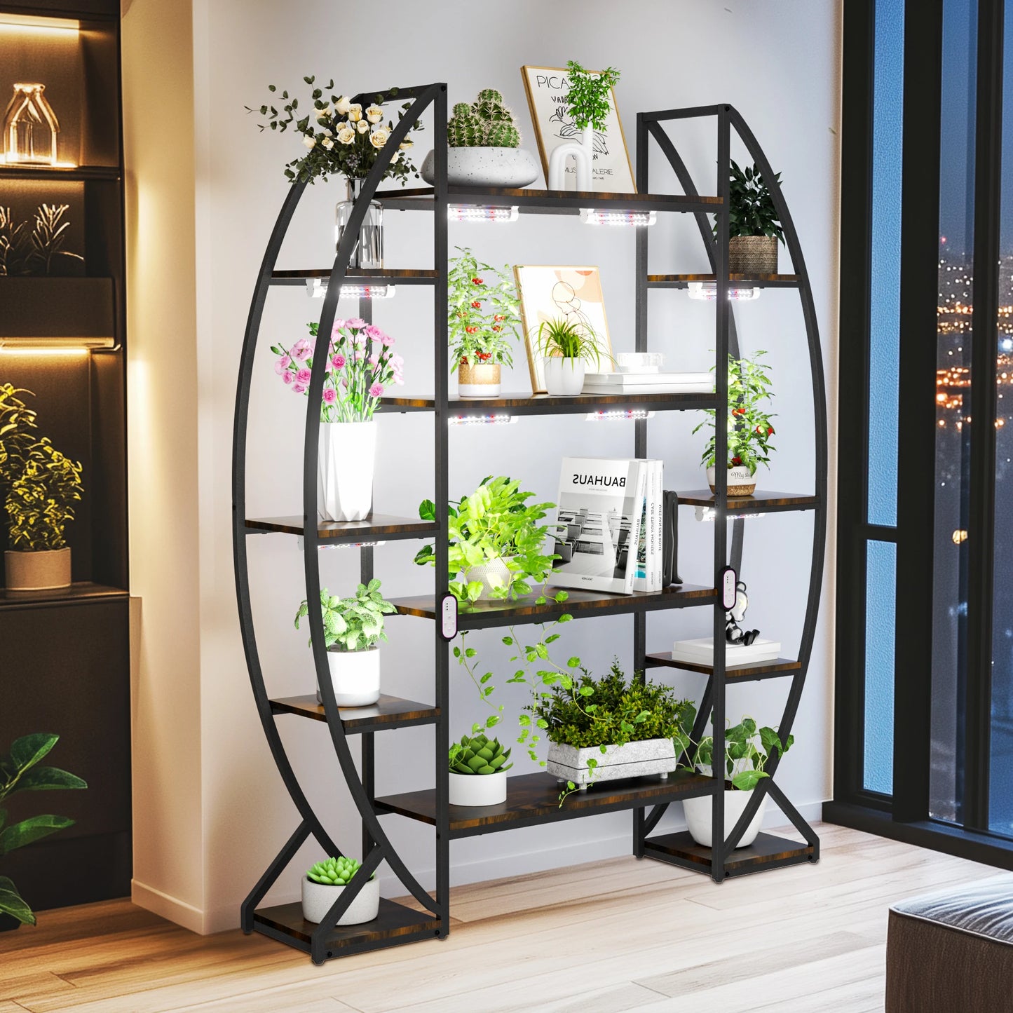 Multilayer Half‑Moon Plant Rack – Industrial Style Flower Shelf for Indoor/Outdoor Spaces