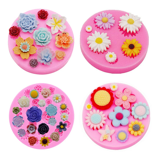 Roses Chrysanthemums Sunflowers Silicone Mould DIY Handmade Soap Flower Mould Chocolate Flip Cake Dessert Decoration Molds