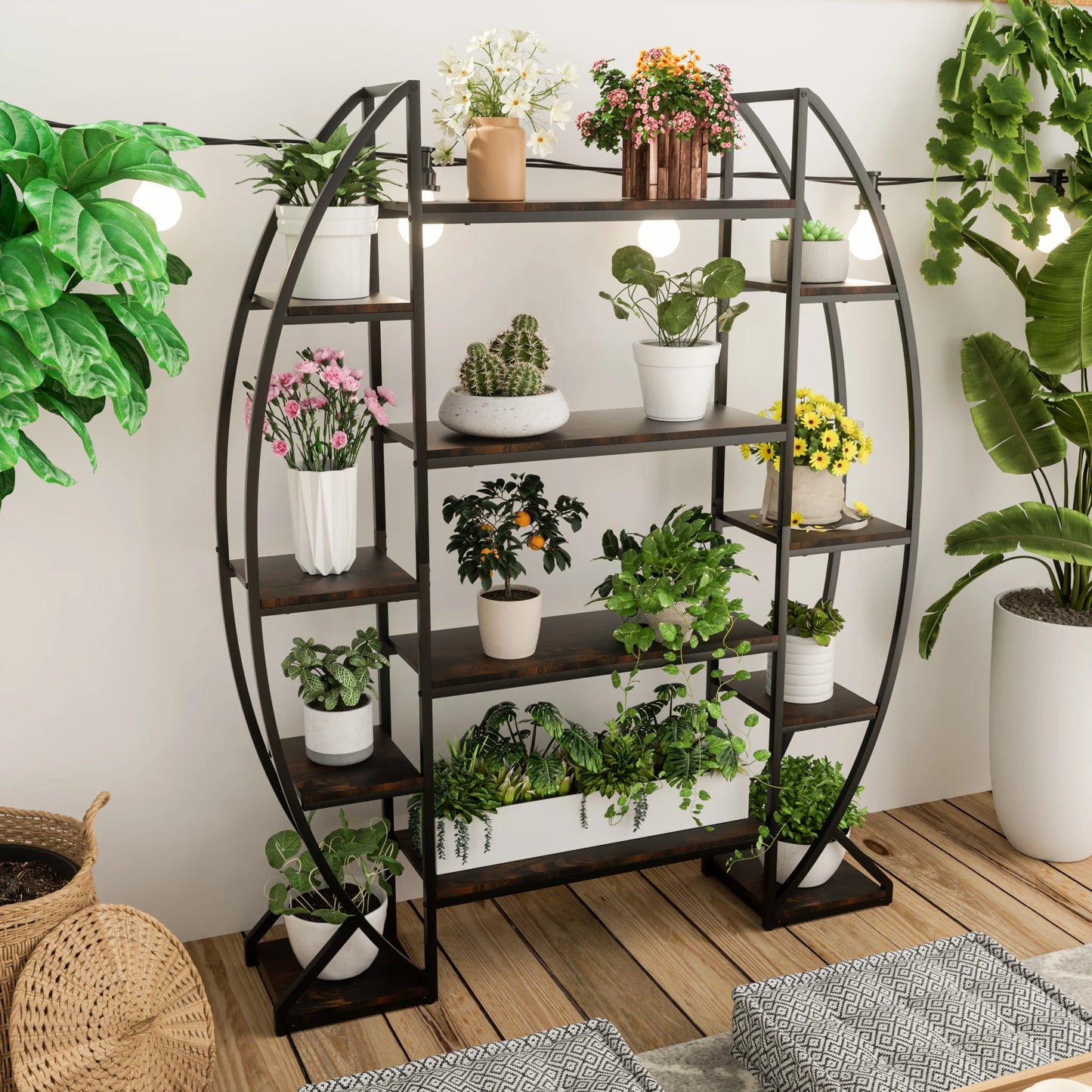 Multilayer Half‑Moon Plant Rack – Industrial Style Flower Shelf for Indoor/Outdoor Spaces