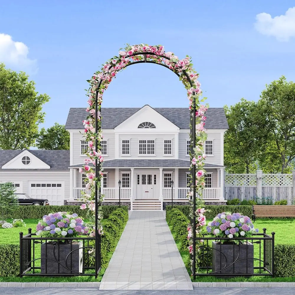 Create a stunning garden entrance with this 86" Metal Arbor. Built‑in planter boxes and sturdy support make it perfect for climbing plants, weddings, parties, and elegant outdoor décor.