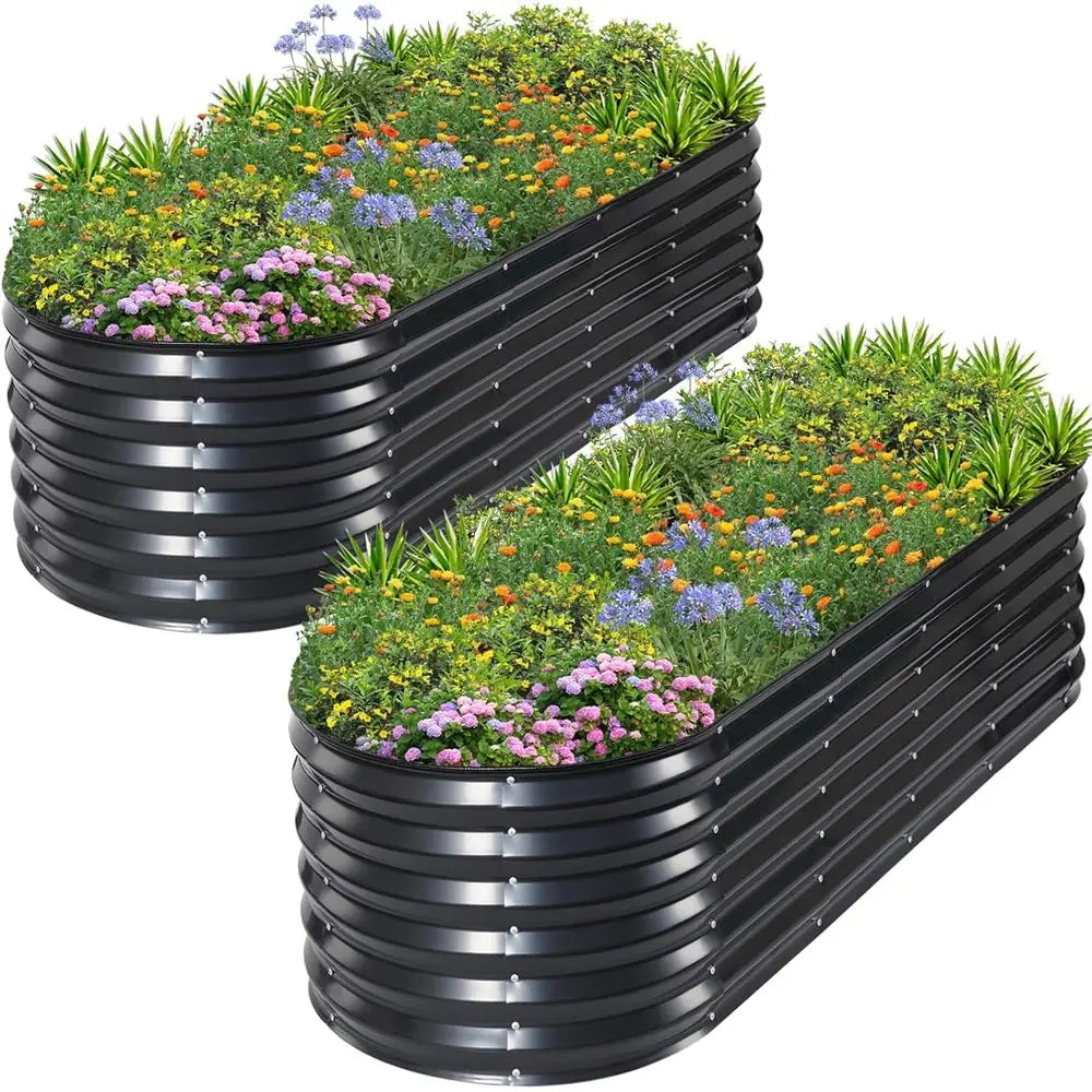 Metal Raised Garden Beds - Outdoor Planter Boxes for Vegetables & Flowers, 6x2x1.4ft, Grey, 2-Pack with Protective Tape