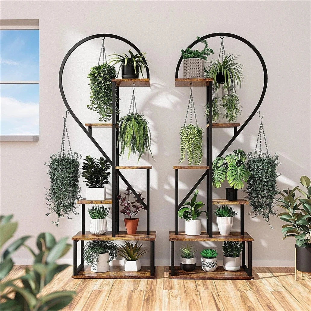 Half‑Heart Metal Plant Stand – Multi‑Planter Display Rack for Home & Garden