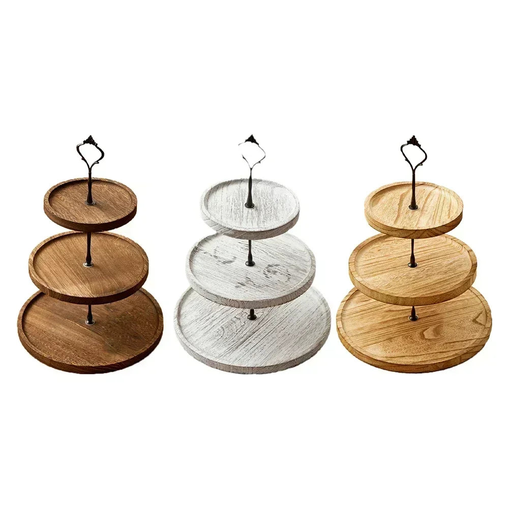1PC 3-Layer/3-Layer Wood Cake Stand Wooden Fruit Tray Dessert Table Decoration For Birthday Wedding Party Decor Cupcake Plates