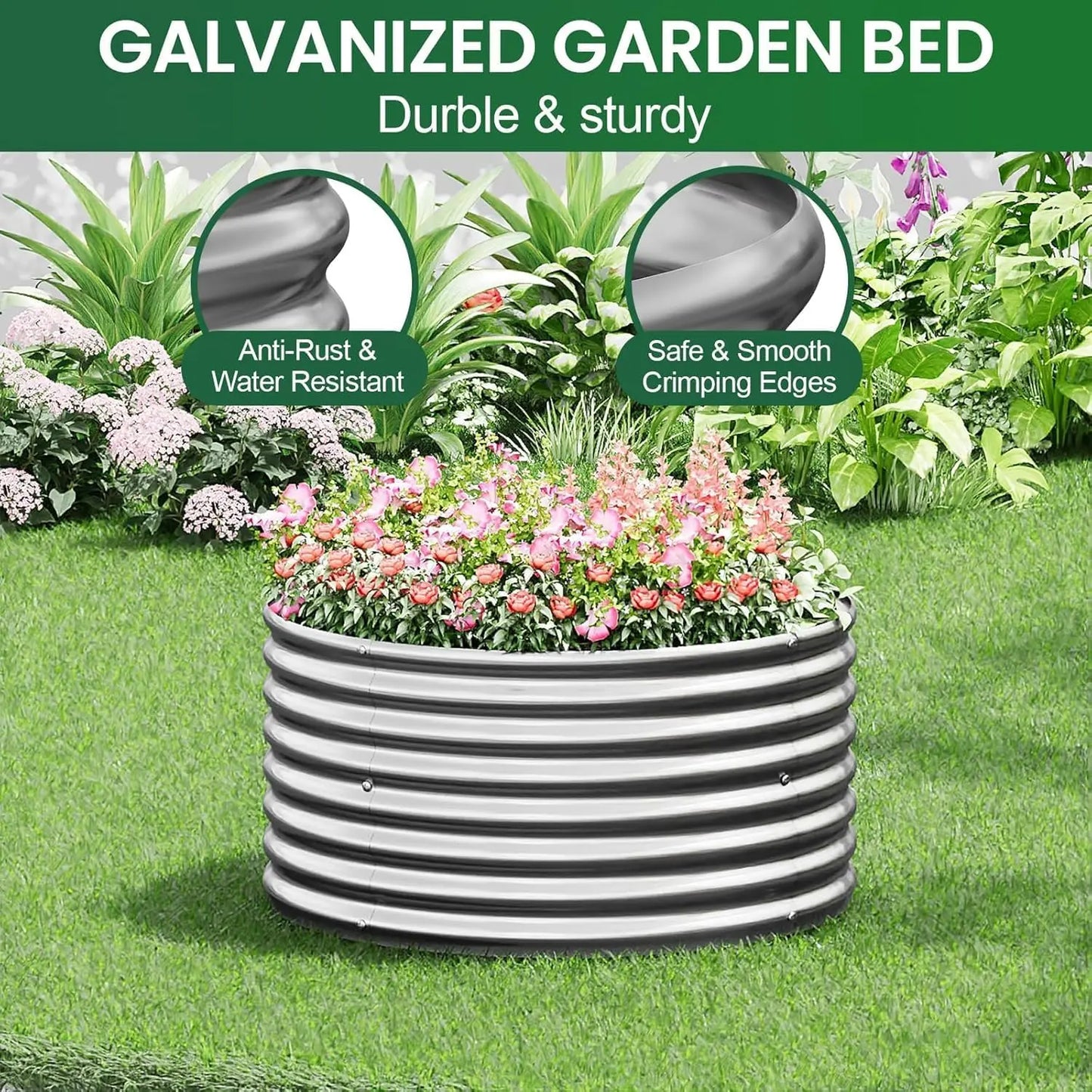 Round 2FT Galvanized Raised Garden Beds (4‑Pack) – Outdoor Planters for Veggies & Herbs
