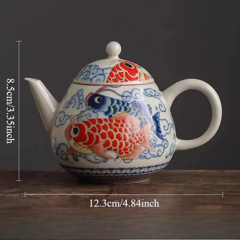 Dragon Fish Triple Talisman Covered Bowl Home-use Chinese Tea Pitcher Single-piece Non-burning Tea Set with Lid Kung Fu