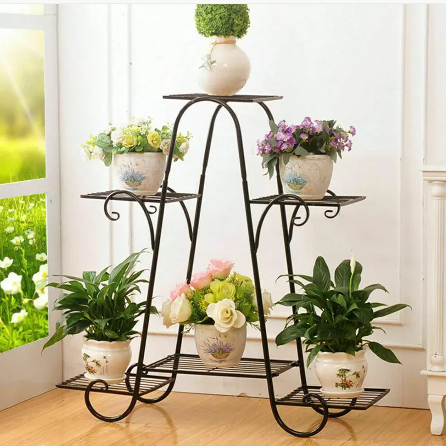 6‑Tier Metal Plant Stand, indoor/outdoor, anti‑rust, black, and perfect for boutique‑clean home & patio styling