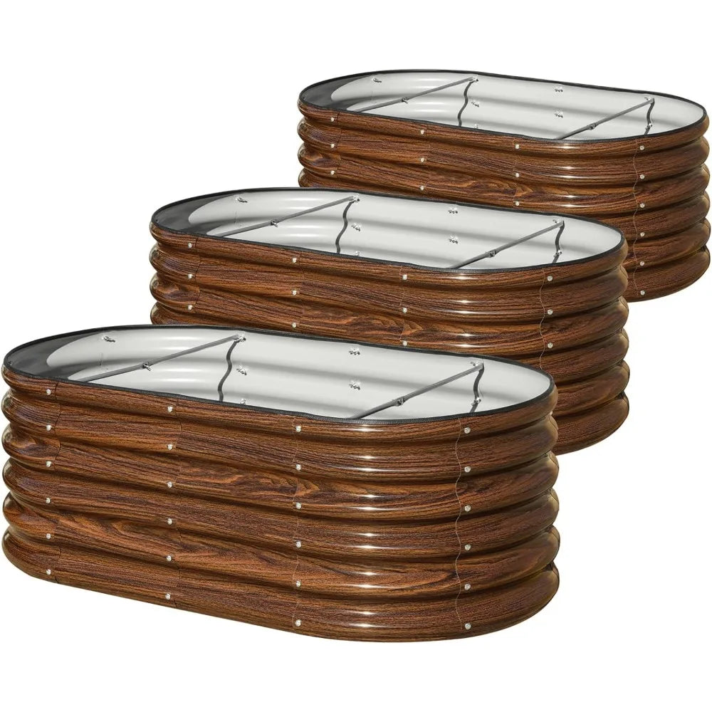 3-Piece 4x2x1.5ft Oval Raised Garden Bed Kit, 17" Tall Galvanized Metal Planter Box for Vegetables Fruits Plants