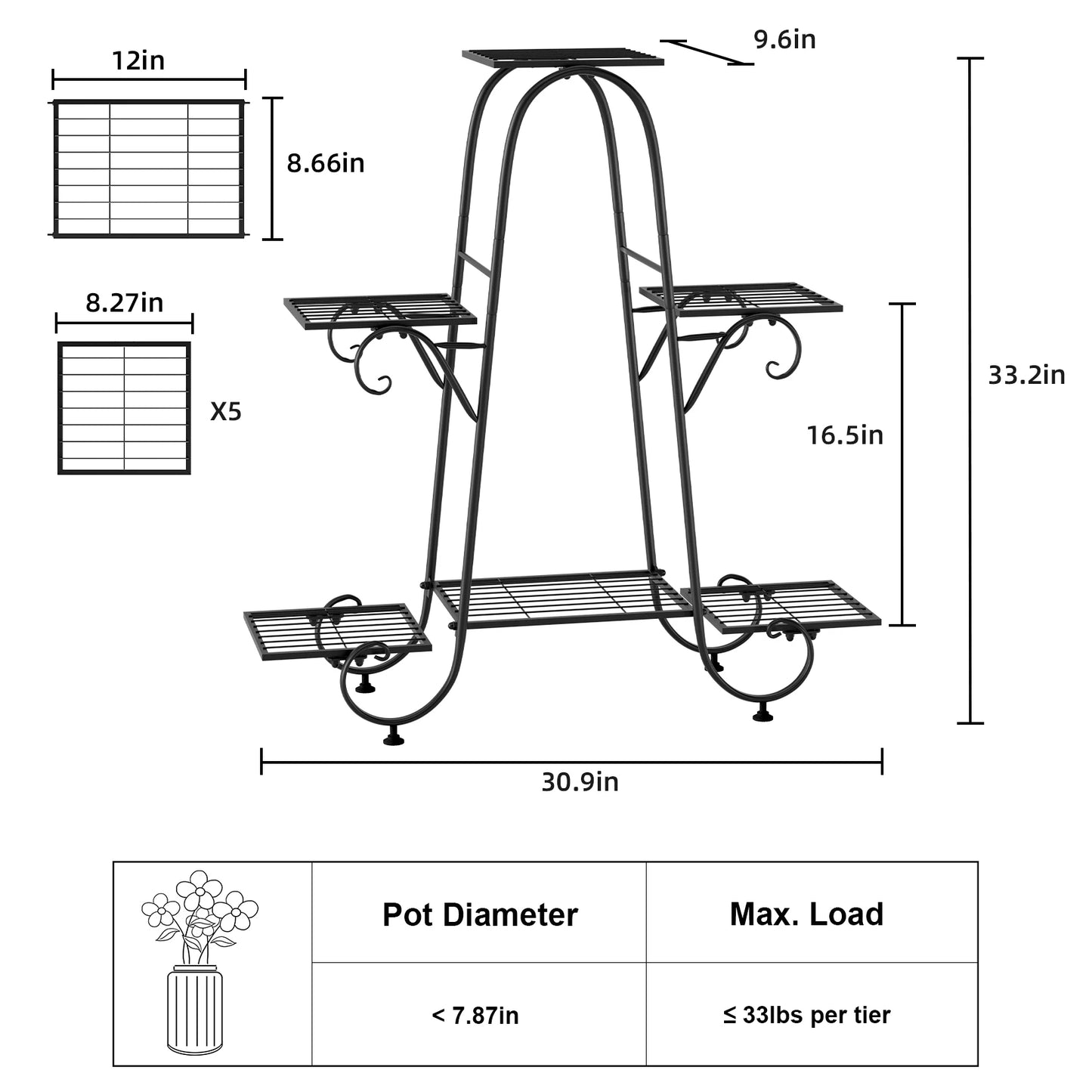 6‑Tier Metal Plant Stand, indoor/outdoor, anti‑rust, black, and perfect for boutique‑clean home & patio styling