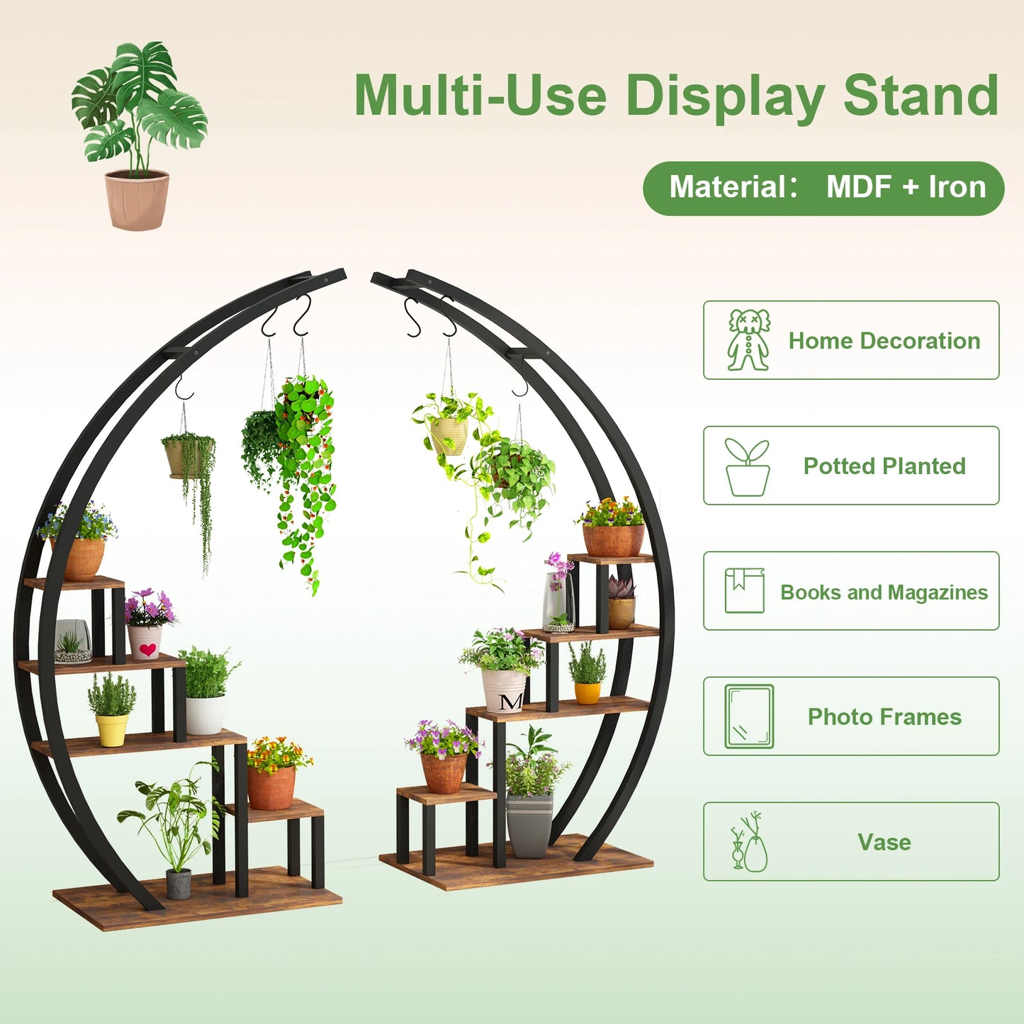 5 Tier Flower Plant Stand Indoor, 2 Pack Half Moon Plant Shelf Metal hanging Plant Rack for Home Patio Lawn Garden Balcony