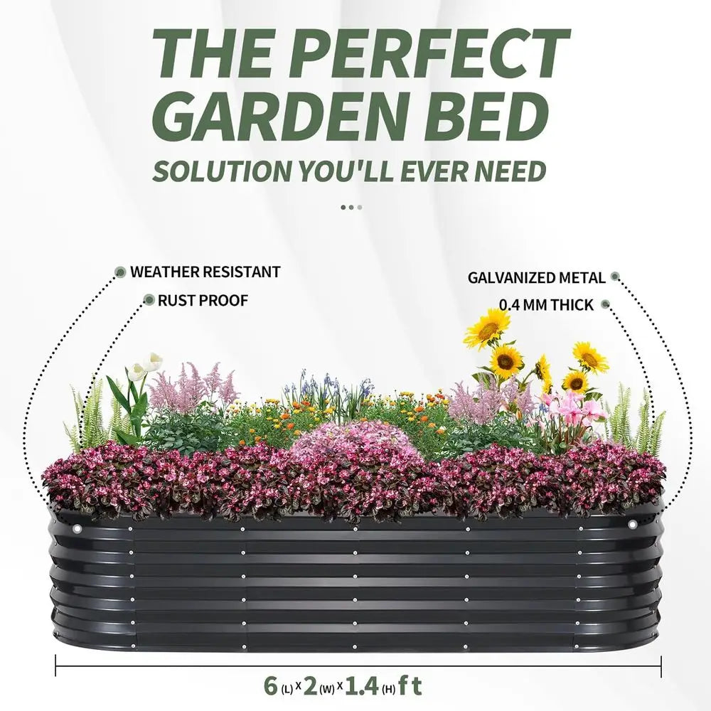 Metal Raised Garden Beds - Outdoor Planter Boxes for Vegetables & Flowers, 6x2x1.4ft, Grey, 2-Pack with Protective Tape