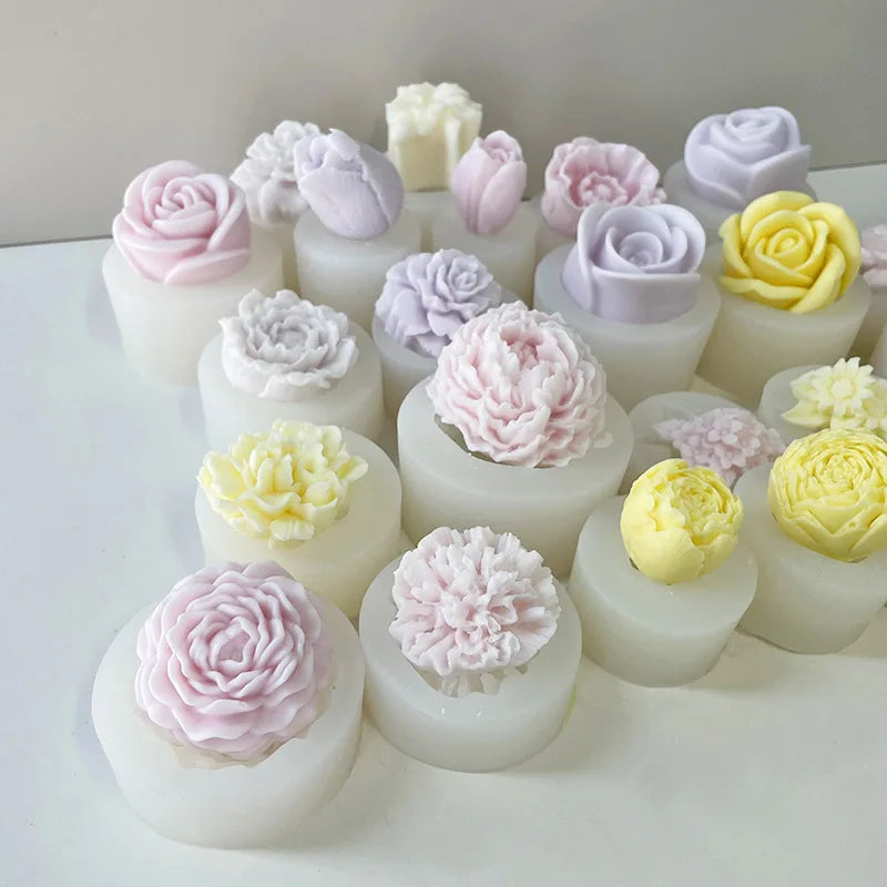 Flower Silicone Molds 3D Daisy Rose Peony Chocolate Cake Baking Mold Handmade Candle Soap Gypsum Resin Handicraft Making Tools