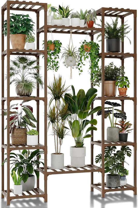 62.2" Tall Wood Plant Stand for Indoor Outdoor Use, Tiered Shelf for Multiple Plants in Living Room Garden Balcony Patio Decor