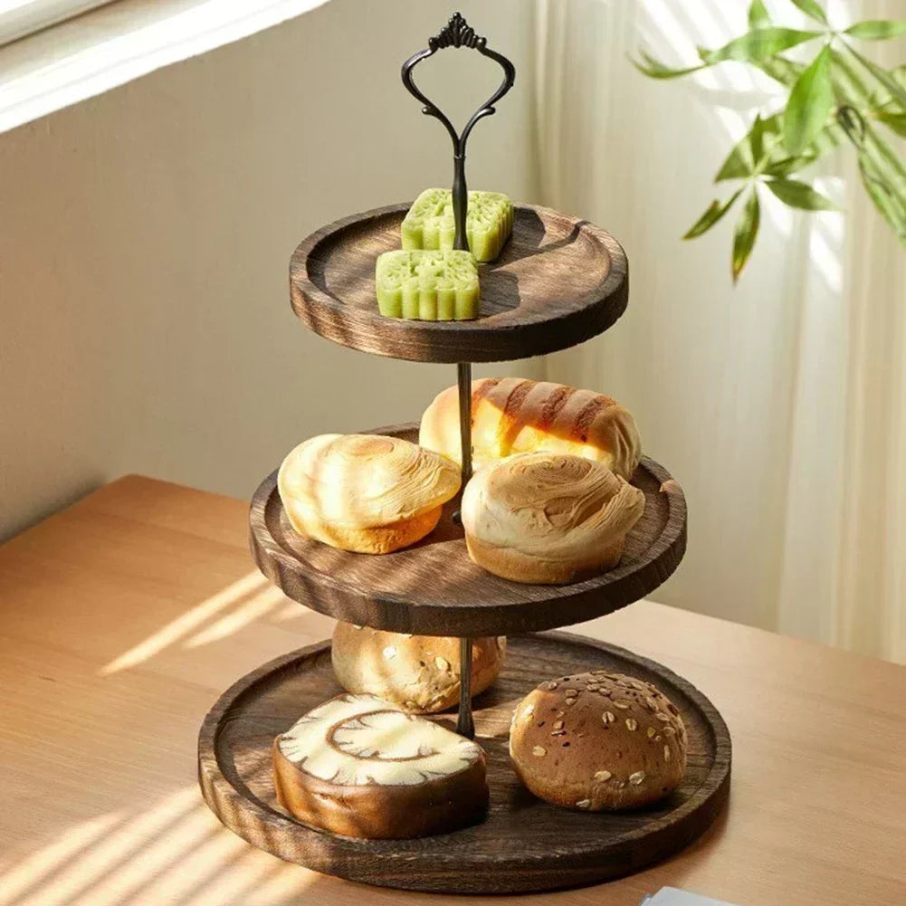 1PC 3-Layer/3-Layer Wood Cake Stand Wooden Fruit Tray Dessert Table Decoration For Birthday Wedding Party Decor Cupcake Plates