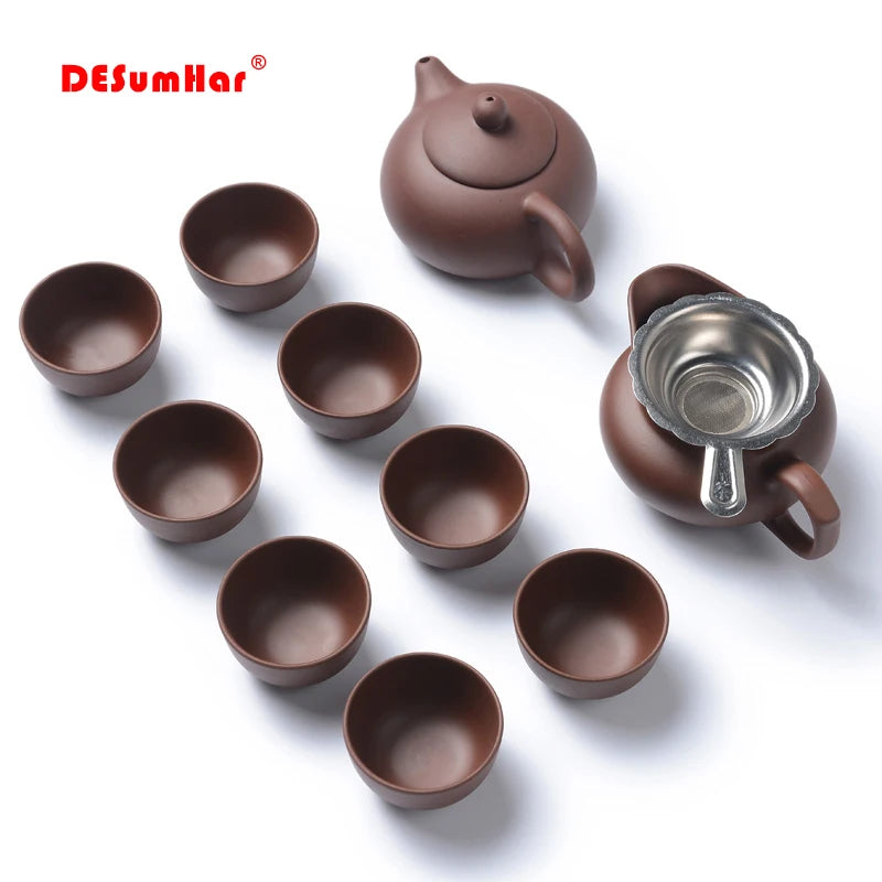 Look at this handmade Clay Kung Fu Tea Set — an authentic Yixing Zisha teapot with matching cups, perfect for brewing rich puer tea.