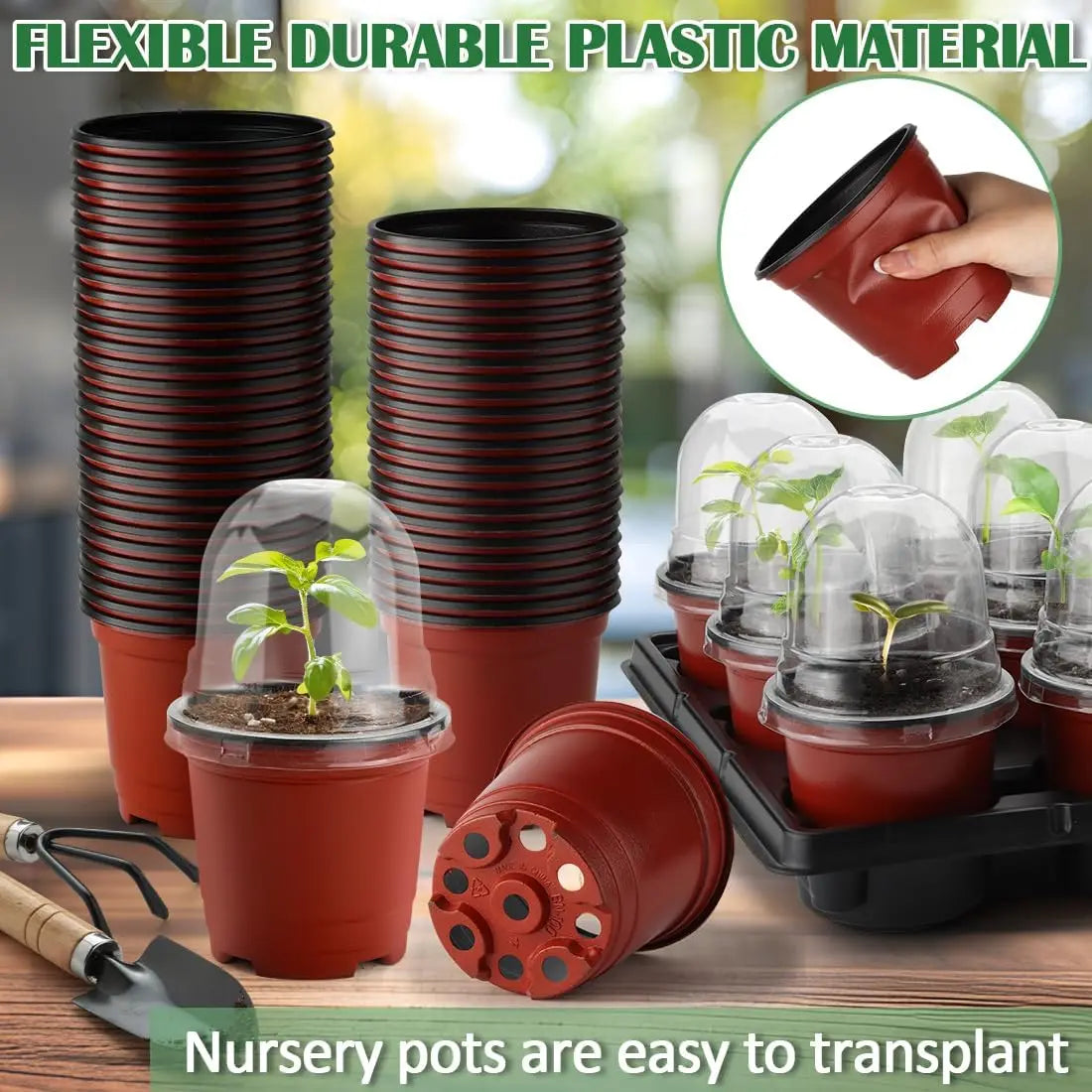 60 Pack 4 Inch Nursery Pots with Humidity Domes & 5 Seedling Trays, Sturdy Plant Propagation Set for Gardeners