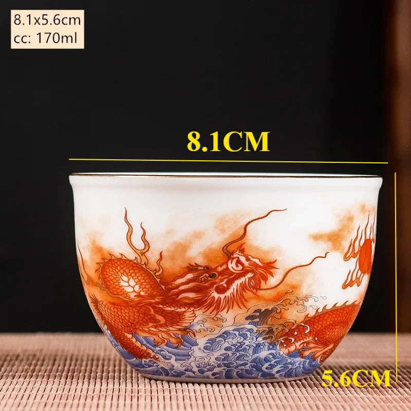 Ceramics Sancai Gaiwan Bowl Dragon and Phoenix Master Cup Tea Cup Handmade Enamel Color Tea Bowl High-end Respect Tea Set