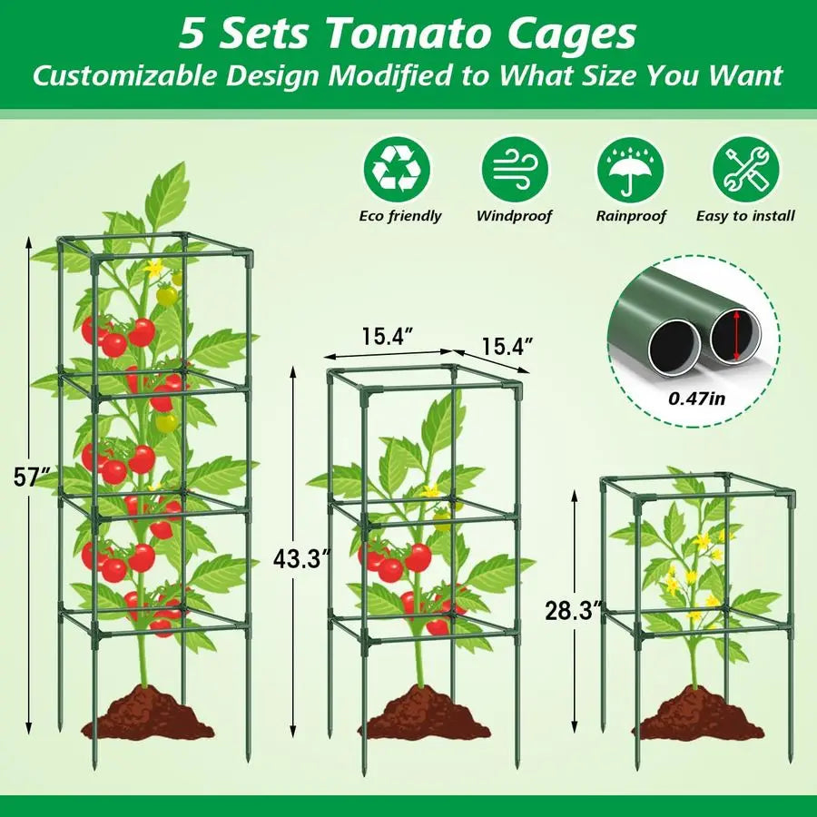 Square Steel Tomato Plant Cage – Heavy‑Duty Support Tower for Cherry Tomatoes