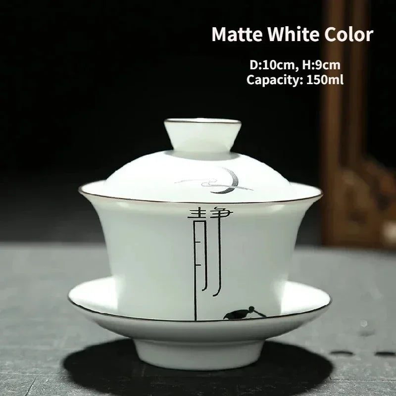 Jingdezhen-Chinese Gaiwan Tea Bowl, Household Porcelain Cups, Beautiful Teaware Teacup and Saucer Set, Ceramic Drinkware Tureen