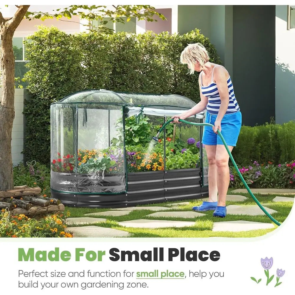 Galvanized Oval Planter Garden Box for Outdoor Gardening, Vegetables, Flowers, Clear Cover