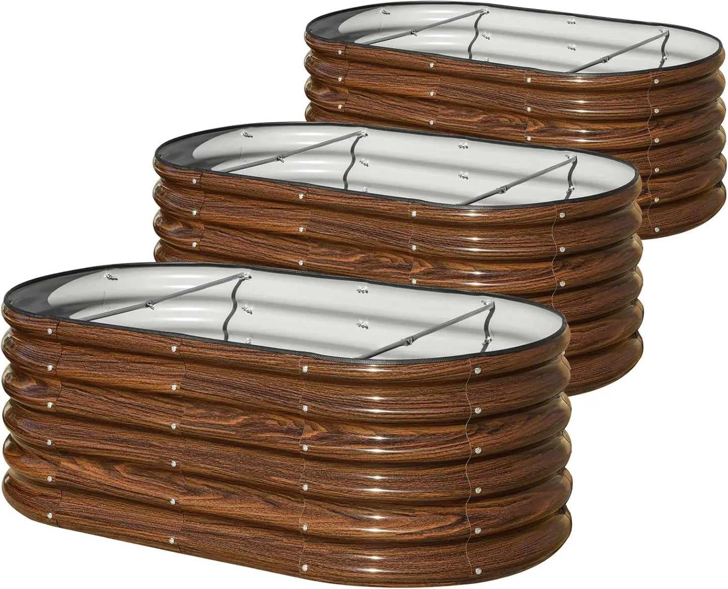 3-Piece Oval Raised Garden Bed Kit, 17" Tall Galvanized Metal Planter Box for Vegetables Fruits Plants