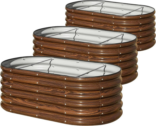 3-Piece Oval Raised Garden Bed Kit, 17" Tall Galvanized Metal Planter Box for Vegetables Fruits Plants