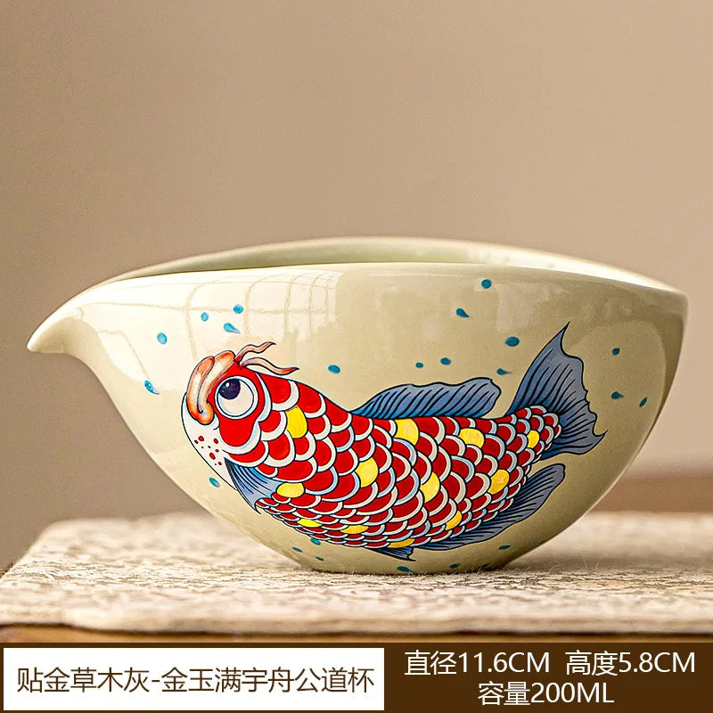 Chinese Arowana ceramic teapot with matching retro Kung Fu teacup — perfect for collectors, tea lovers, and elegant household décor