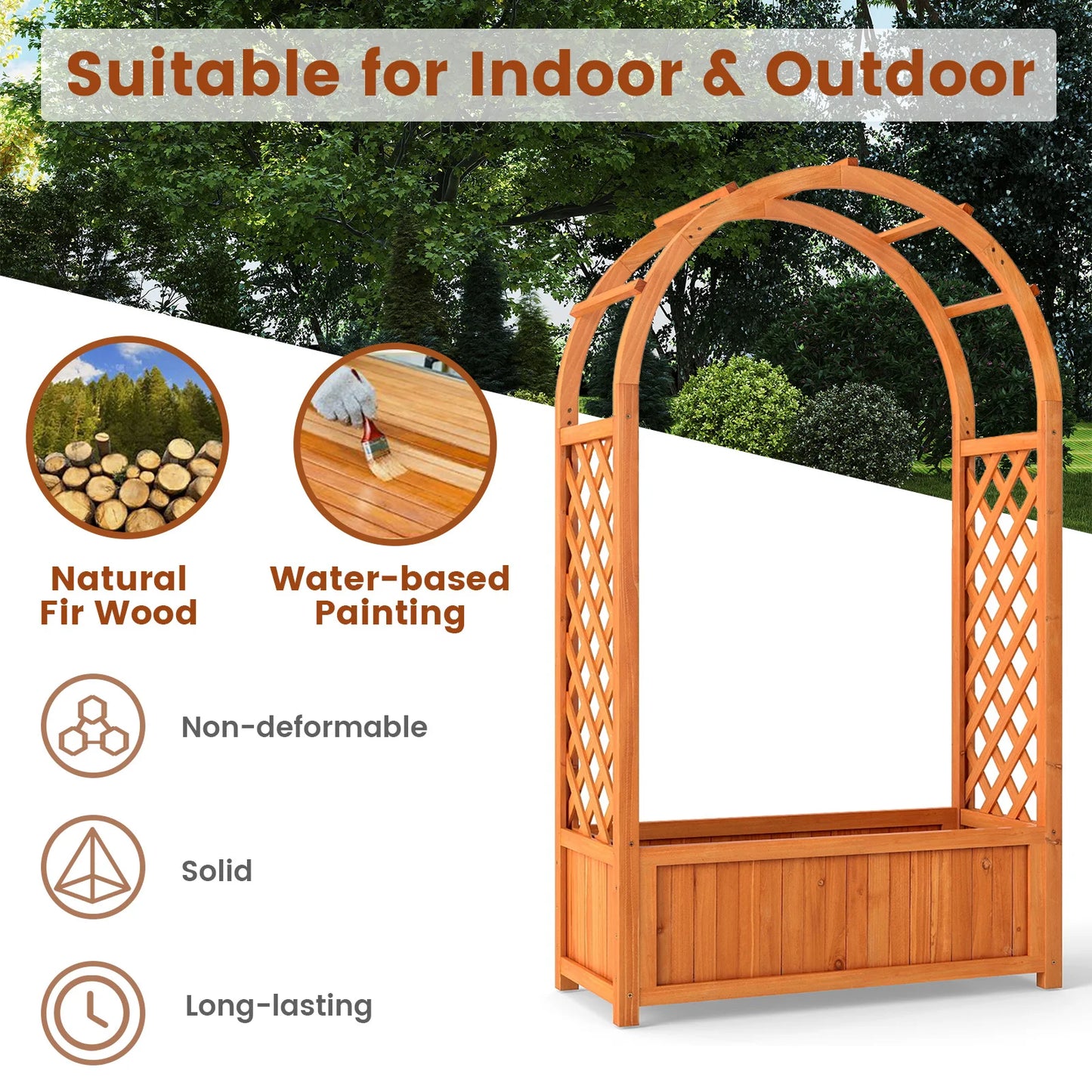 Raised Garden Bed Wooden Elevated Planter Box w/ Lattice Trellis & Ached Roof