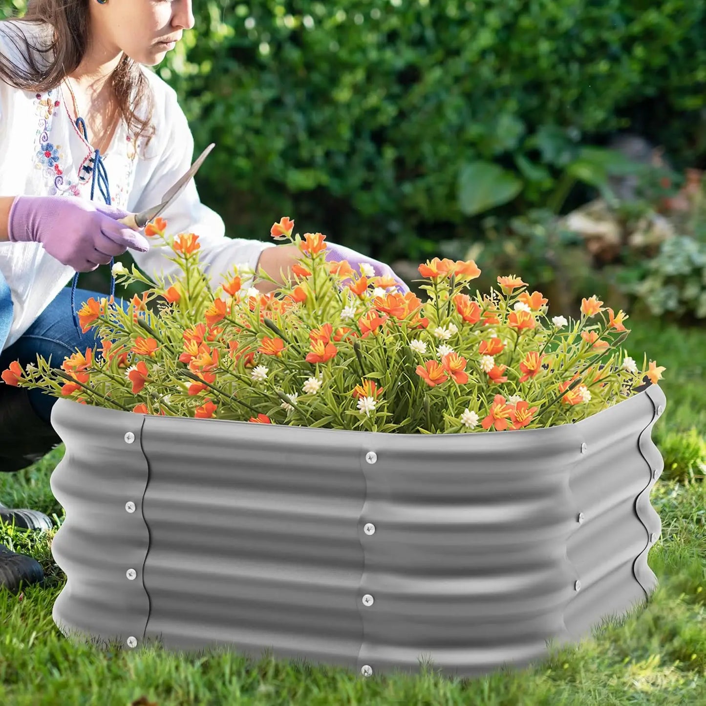 2-Pack Metal Raised Garden Bed, 2x1ft Outdoor Planter Box for Vegetables and Flowers, Dark Grey