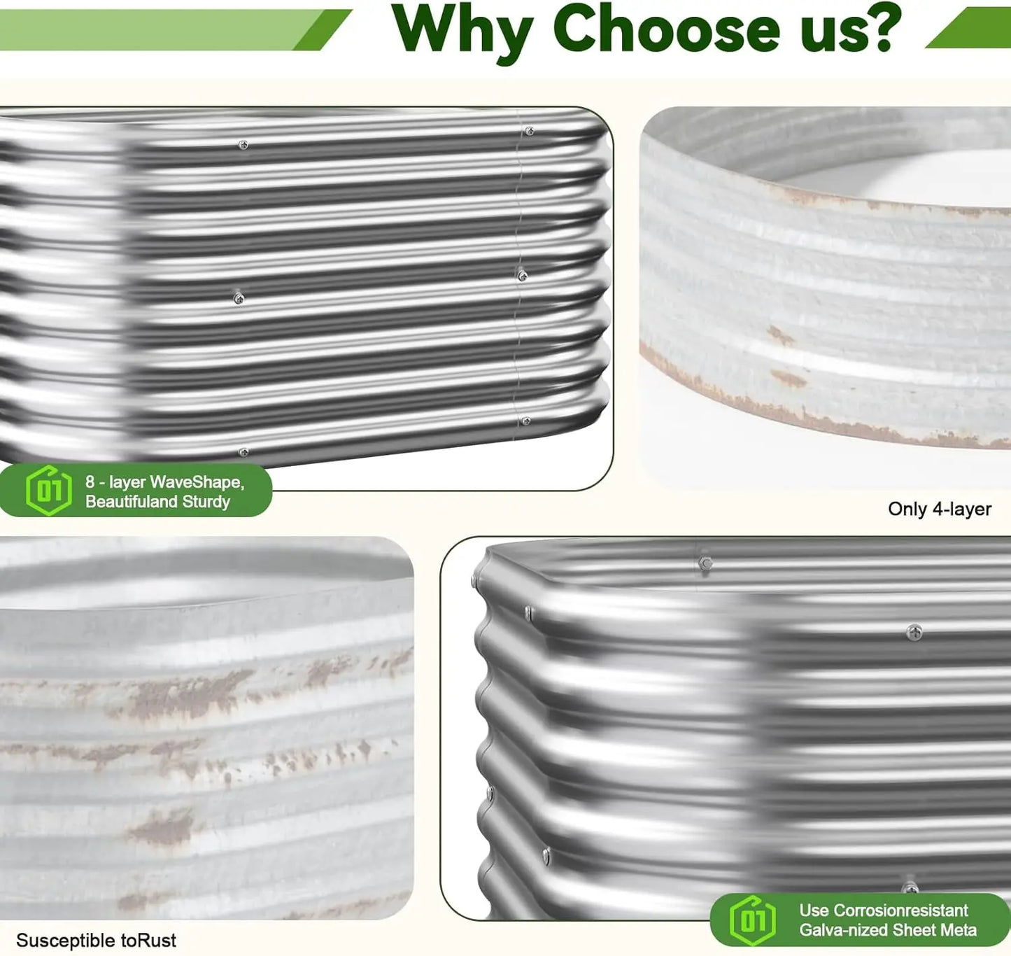 Heavy‑Duty Galvanized Steel Garden Beds (4‑Pack) – Easy‑Build Raised Planters for Outdoors