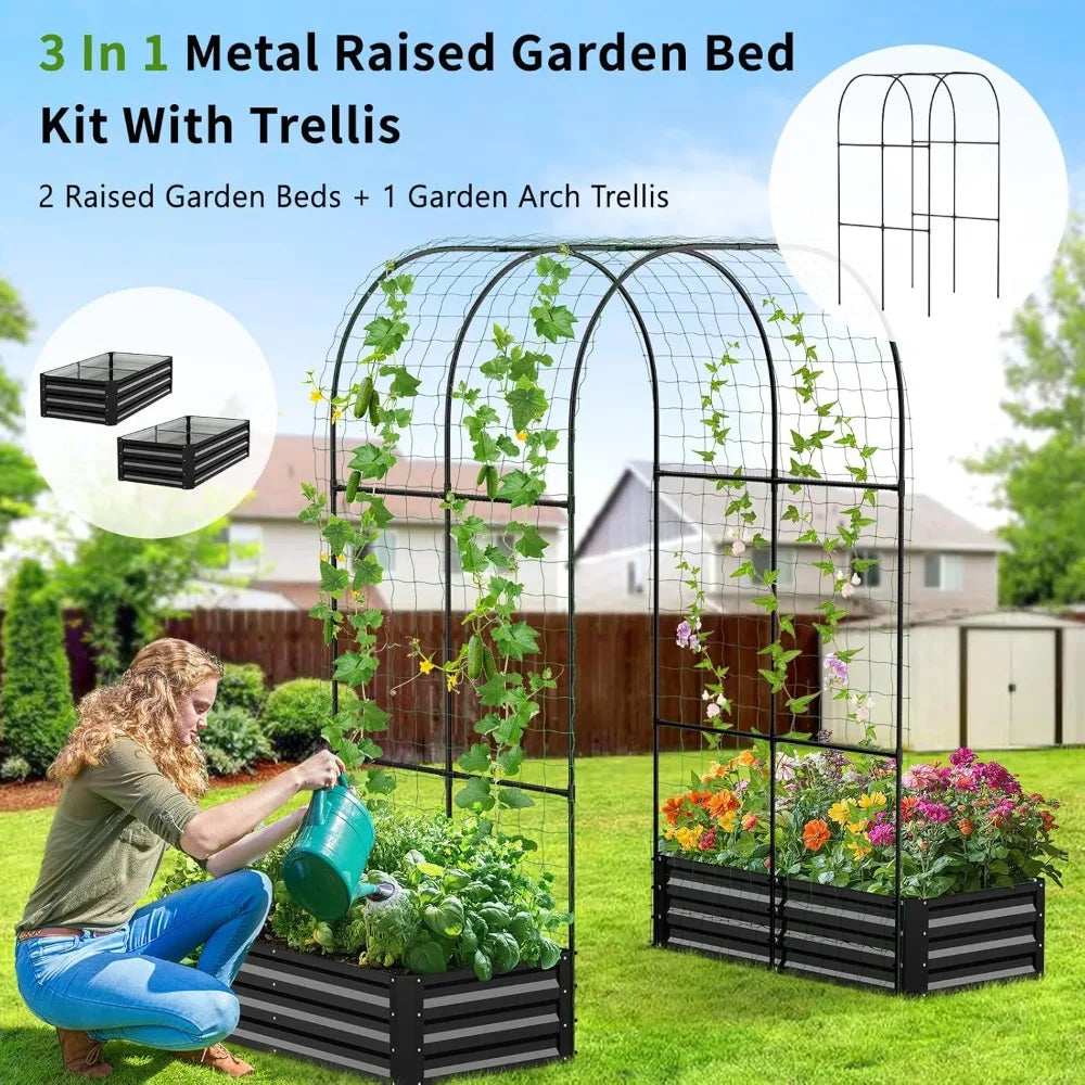 Grow vertically and beautifully with this 3‑in‑1 Raised Garden Bed. The 87" arch trellis supports climbing plants while the galvanized planter box creates a sturdy, stylish outdoor growing space.