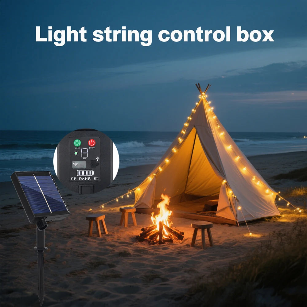 Solar Panel Box Controller 24V Waterproof with 8 Flash Modes Cable 2 Pin Male to Female Connector LED String Light Outdoor Decor