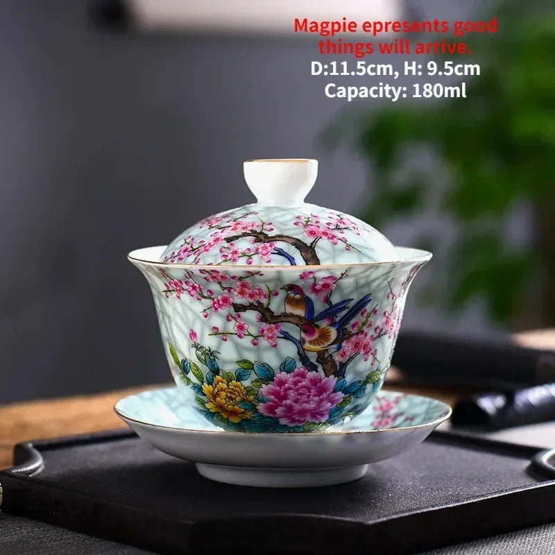 Jingdezhen-Chinese Gaiwan Tea Bowl, Household Porcelain Cups, Beautiful Teaware Teacup and Saucer Set, Ceramic Drinkware Tureen