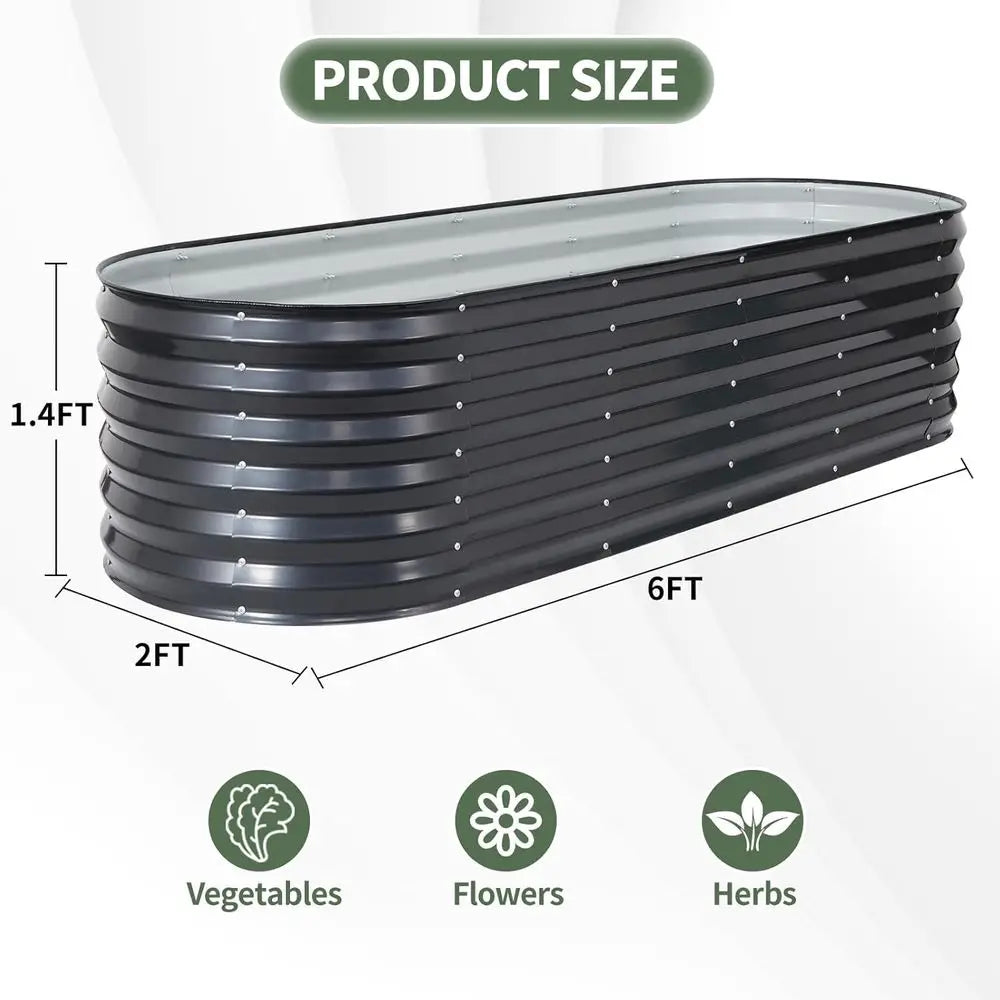 Metal Raised Garden Beds - Outdoor Planter Boxes for Vegetables & Flowers, 6x2x1.4ft, Grey, 2-Pack with Protective Tape
