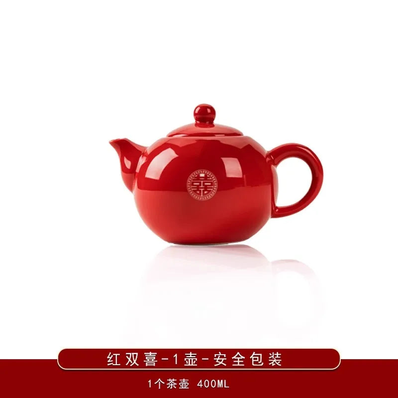 Traditional Chinese Wedding Tea Ceremony Set – Red Double Happiness Cups & Golden Tray