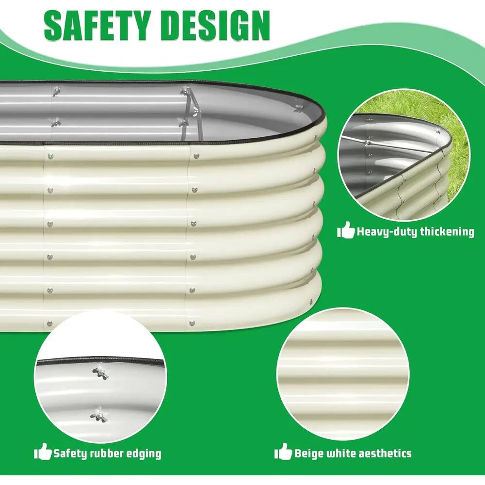 3-Piece 4x2x1.5ft Tall Oval Galvanized Garden Bed Kit, 17 for Outdoor Vegetables, Plants, Fruits, Beige White