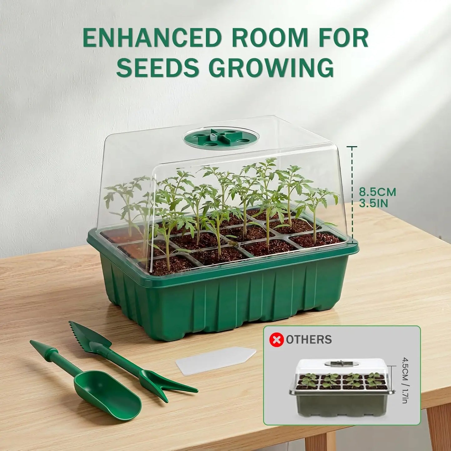 6-Pack Seed Starter Tray with Full Spectrum LED Grow Light, Adjustable Brightness & Timer, Humidity Dome, Gift Box