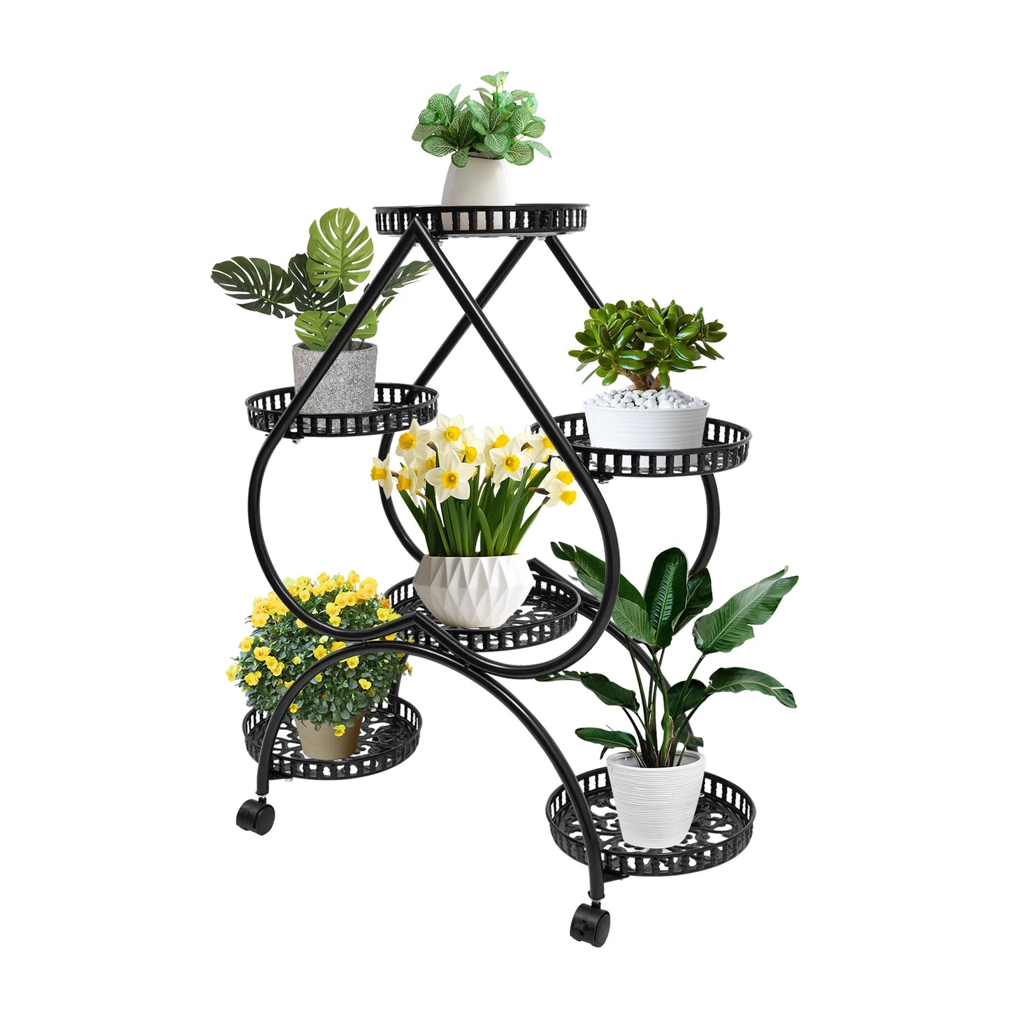 6 Potted Heart Flowerpot Stand 4 Tier Plant Stand for Patio Garden Living Room Corner Balcony and Bedroom