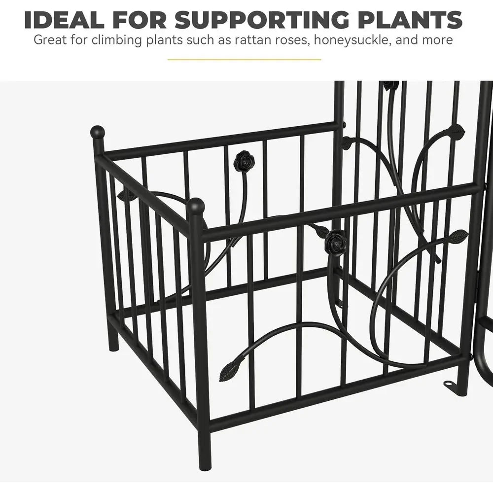 Create a stunning garden entrance with this 86" Metal Arbor. Built‑in planter boxes and sturdy support make it perfect for climbing plants, weddings, parties, and elegant outdoor décor.