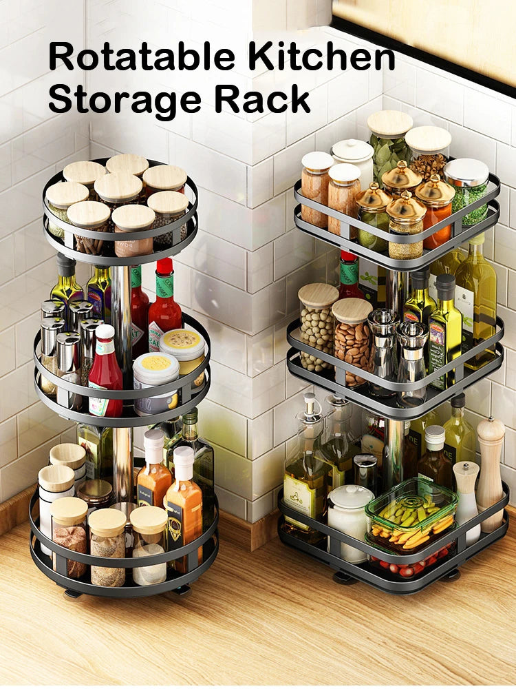 Rotatable Kitchen Storage Rack Kitchen Accessories Spice Storage Rack Clean Storage 360 Degrees Rotatable Organizer Turntable